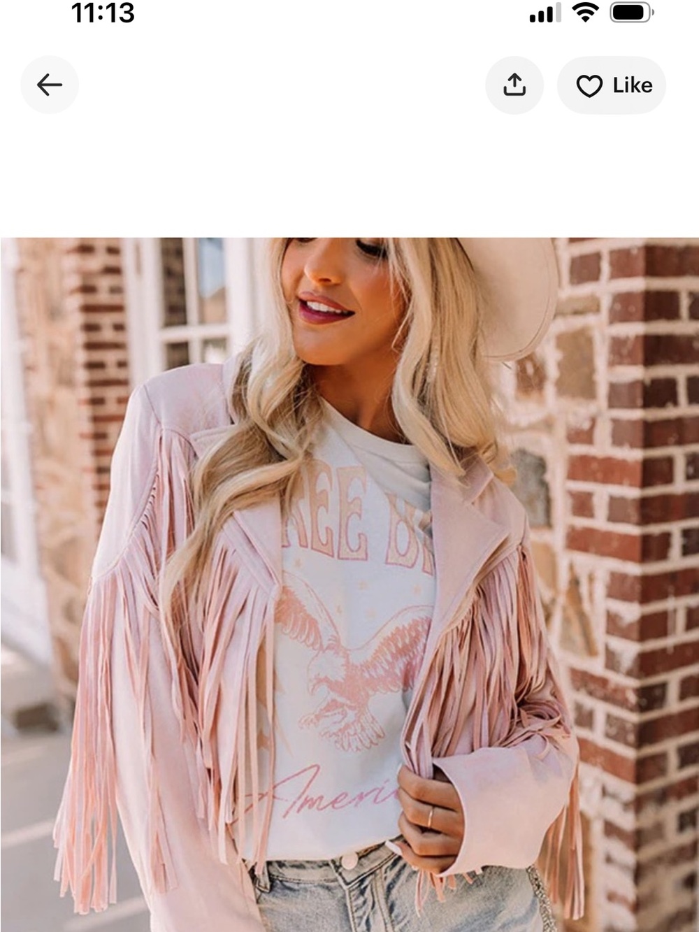Glamorous Blush Fringe Suede Jacket